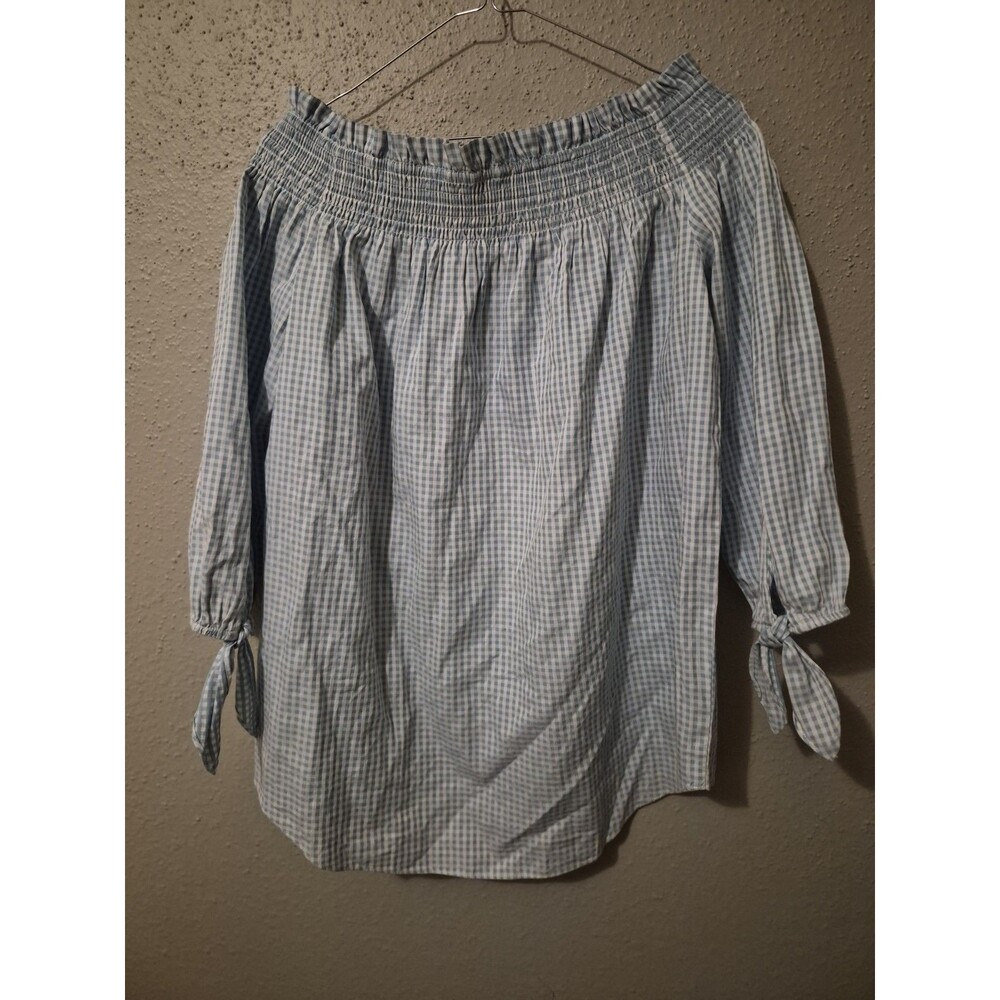 Tyler Boe M Off The Shoulder Gingham Top Blouse Farm Girl Preppy Corp Core